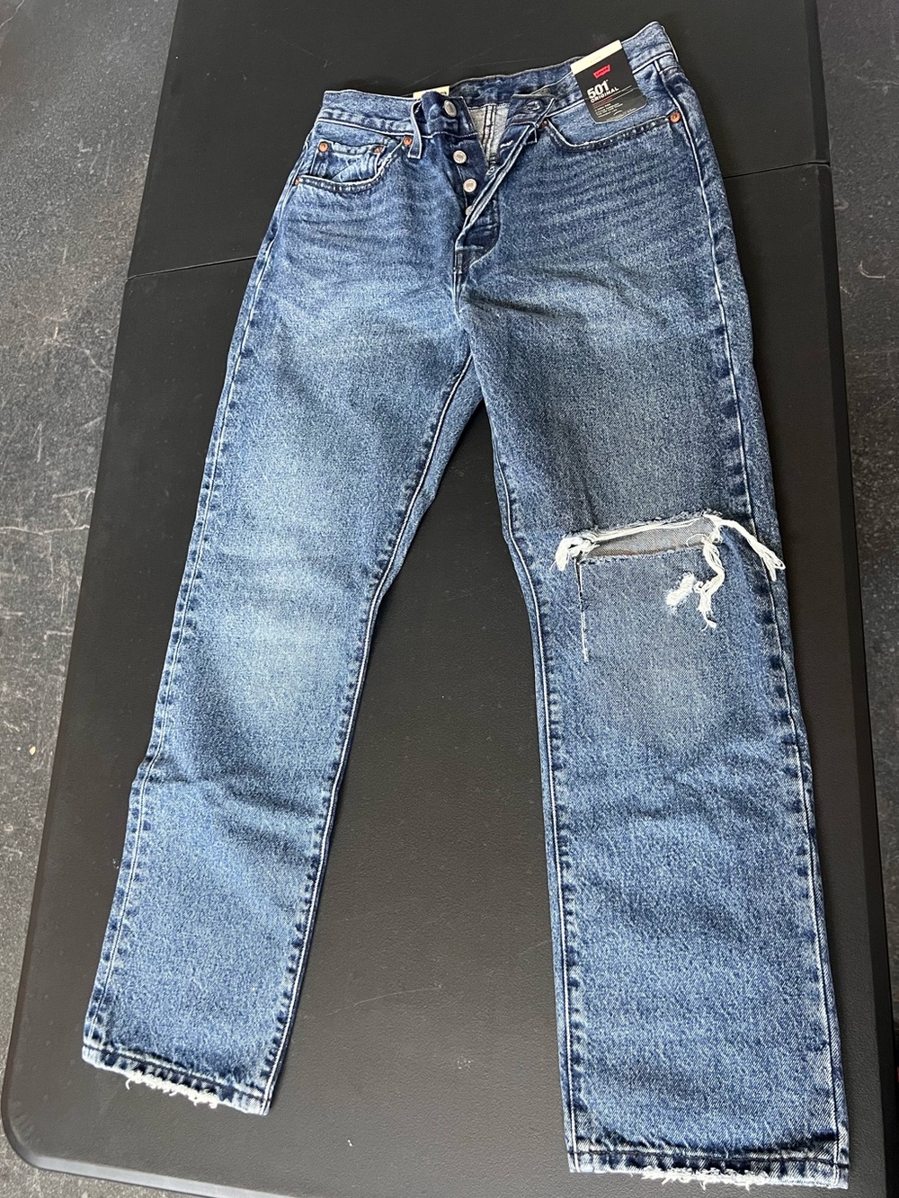 Levi's women’s 501 Straight Blue Distressed Jeans